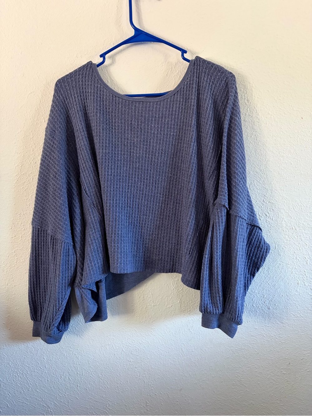 We The Free Waffle Knit Balloon Sleeve Top - Slate Blue